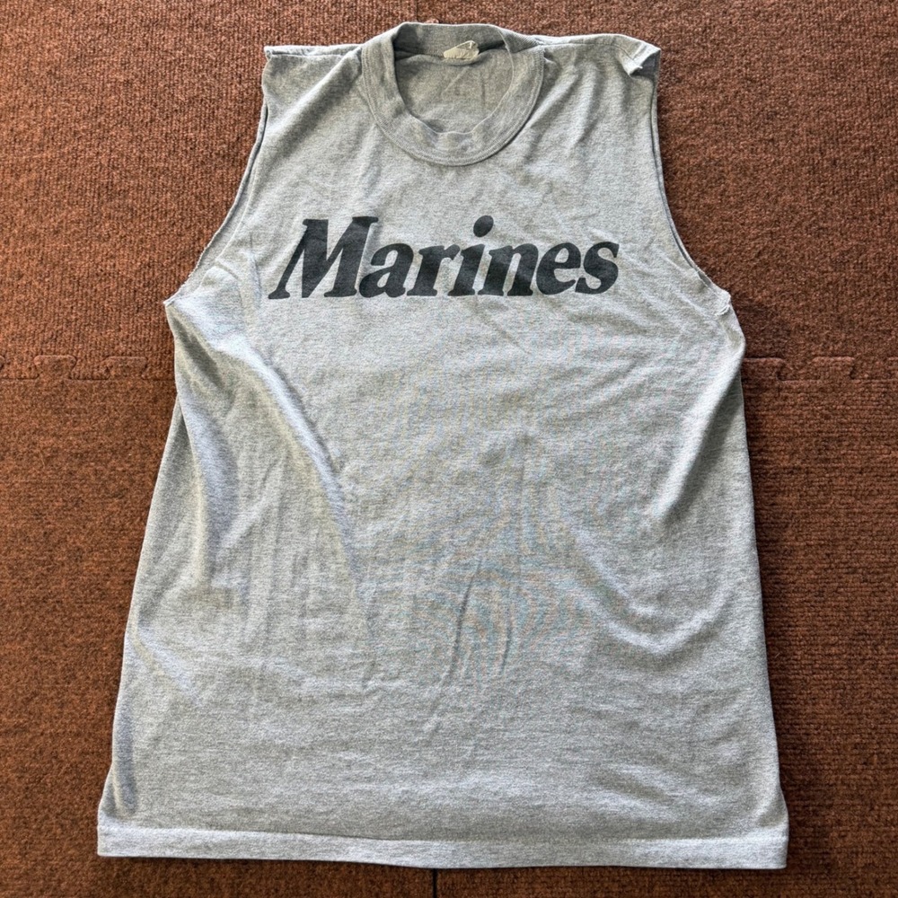 B- Vintage Marines Physical Fitness Uniform Muscle Tank Top Gray Medium RN18805
